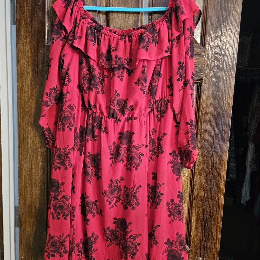 Torrid Red with Black Roses Midi Dress - Picture 6 of 7